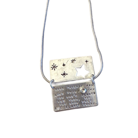 Sterling Silver Friends Starry Night Necklace with Quote - Picture 4 of 8